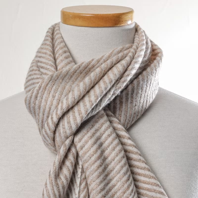 【窄版】喀什米爾羊毛圍巾 全斜紋無染淺褐 脖圍 手工機織