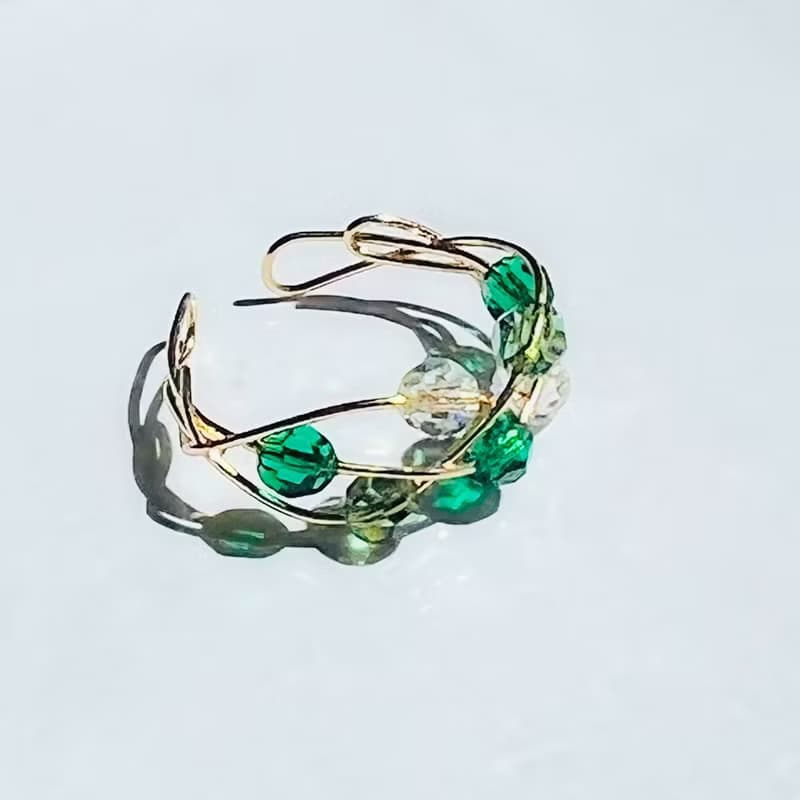 2Way Ring & Ear cuff Handmade 14kgf Crystal Simple Twist Ring 【gift box】