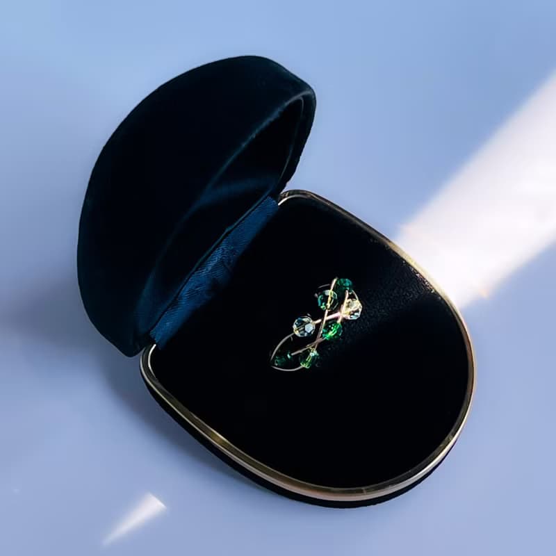 2Way Ring & Ear cuff Handmade 14kgf Crystal Simple Twist Ring 【gift box】
