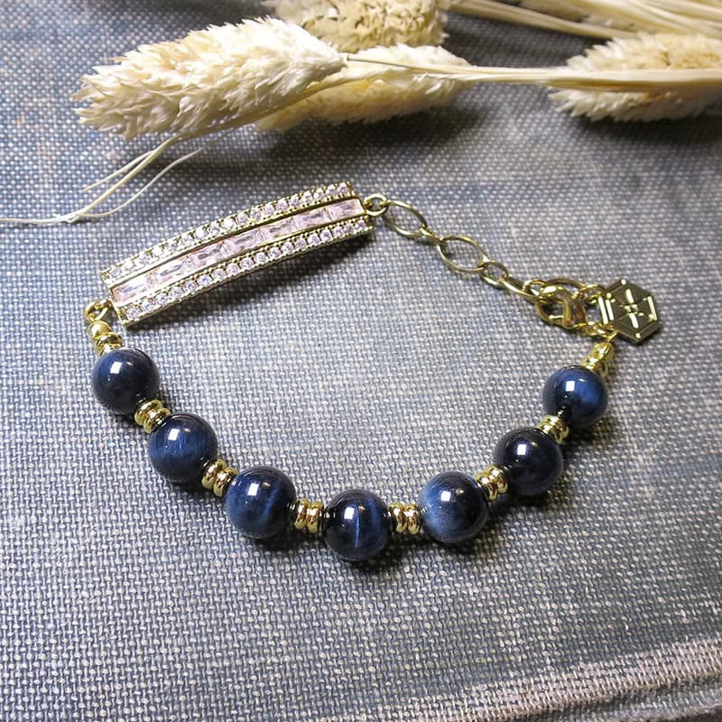 VIIART。深洋。鷹眼石鋯石保色鍍18K金手鍊|藍虎眼手環不挑手圍