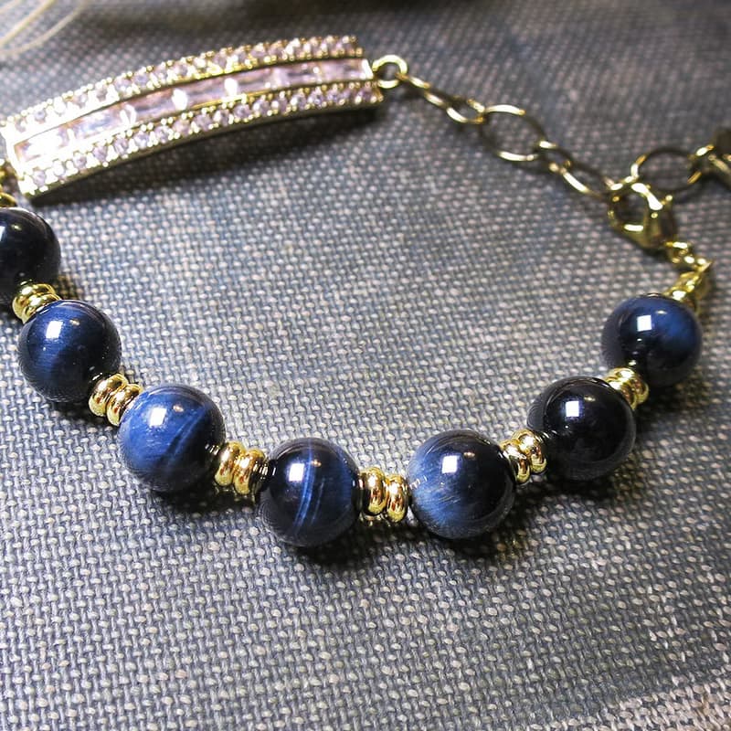 VIIART。深洋。鷹眼石鋯石保色鍍18K金手鍊|藍虎眼手環不挑手圍