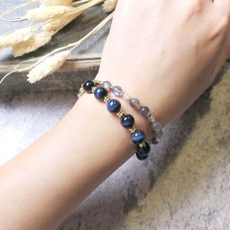 VIIART。深洋。鷹眼石鋯石保色鍍18K金手鍊|藍虎眼手環不挑手圍