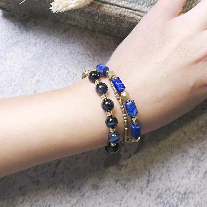 VIIART。深洋。鷹眼石鋯石保色鍍18K金手鍊|藍虎眼手環不挑手圍