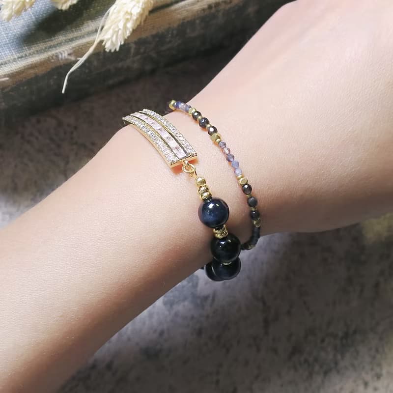 VIIART。深洋。鷹眼石鋯石保色鍍18K金手鍊|藍虎眼手環不挑手圍
