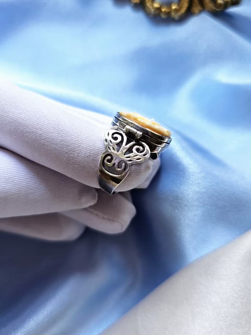 小仙子蒙眼少女cameo貝雕925純銀戒/香膏戒/美國西洋古董