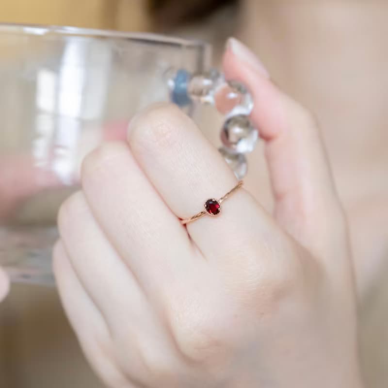 石榴石925純銀橢圓蛋糕戒指