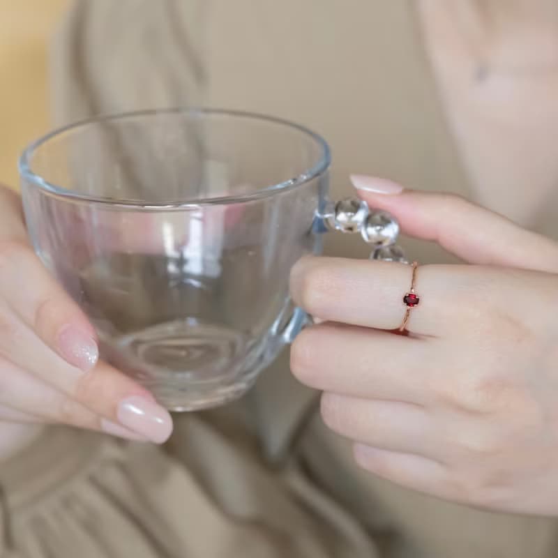 石榴石925純銀橢圓蛋糕戒指