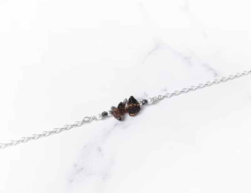 簡約直線手鍊 / 煙晶 - 茶晶 黑曜石 珍珠 925銀手鍊