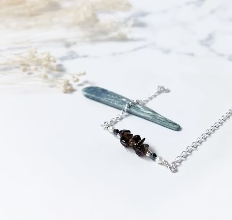 簡約直線手鍊 / 煙晶 - 茶晶 黑曜石 珍珠 925銀手鍊