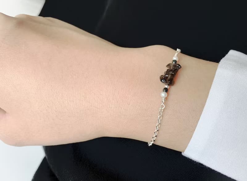簡約直線手鍊 / 煙晶 - 茶晶 黑曜石 珍珠 925銀手鍊