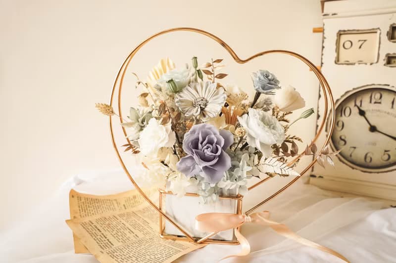 【竒植花物】永生乾燥花愛心金屬盆 生日禮物 情人節禮物