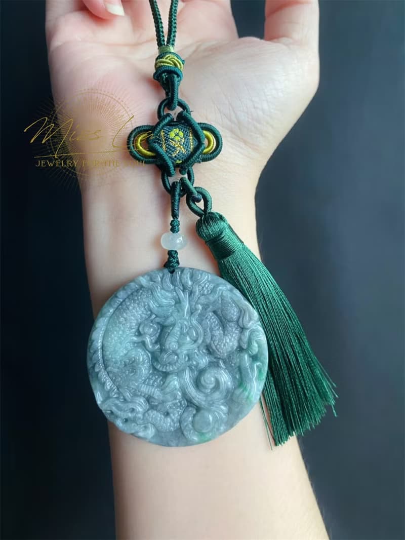 天然緬甸玉翡翠 烏雞帶綠龍牌 包掛 天然石 jadeite 禮物