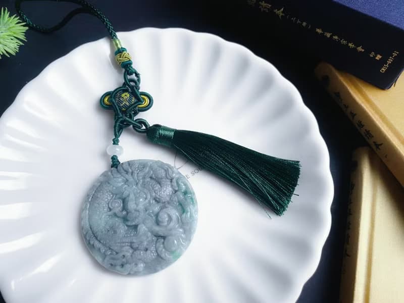 天然緬甸玉翡翠 烏雞帶綠龍牌 包掛 天然石 jadeite 禮物