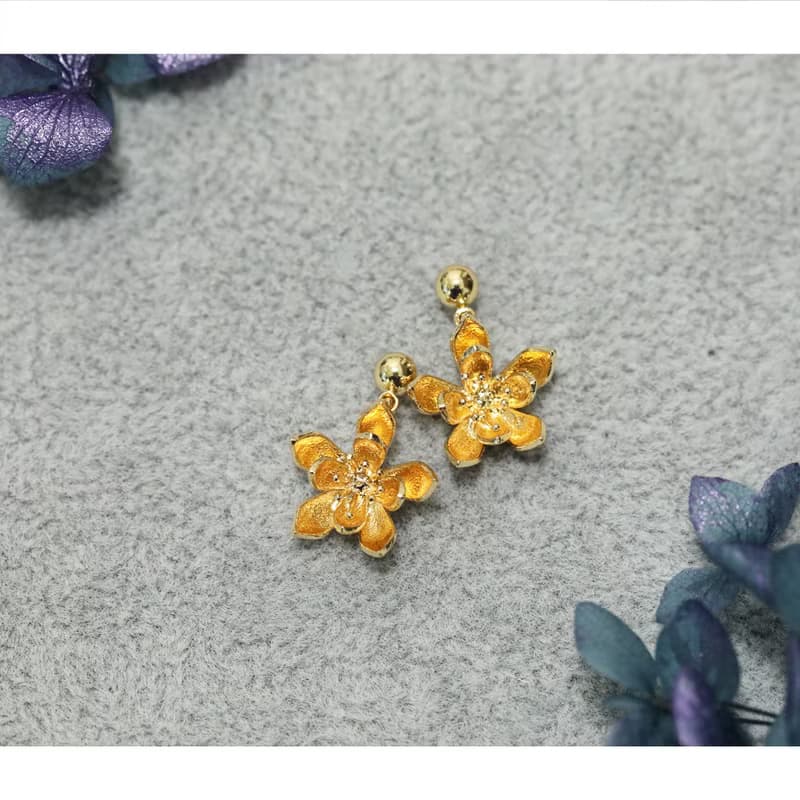 手作雙層小蓮花耳環耳釘耳飾925銀耳針