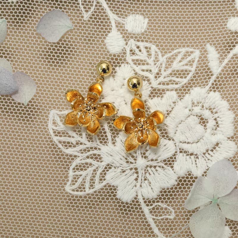 手作雙層小蓮花耳環耳釘耳飾925銀耳針