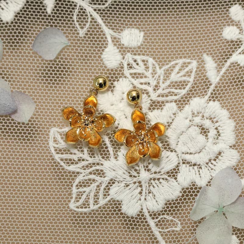 手作雙層小蓮花耳環耳釘耳飾925銀耳針