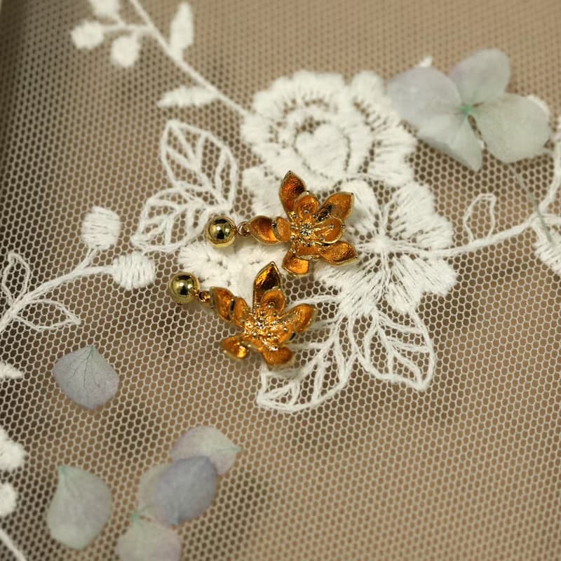 手作雙層小蓮花耳環耳釘耳飾925銀耳針