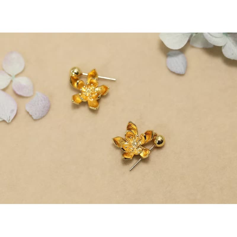 手作雙層小蓮花耳環耳釘耳飾925銀耳針