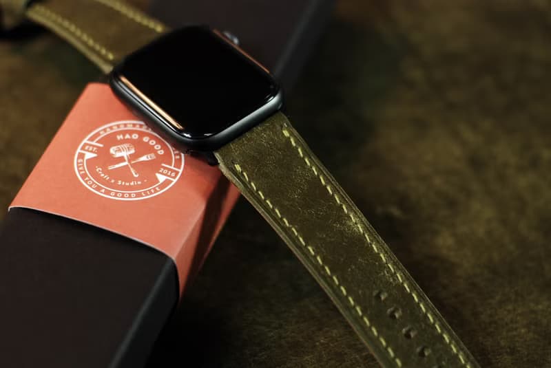 【聖誕節優惠中】Pueblo磨砂皮applewatch真皮手縫錶帶-橄欖綠