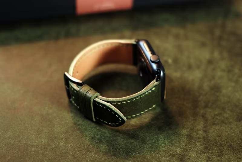 【聖誕節優惠中】Pueblo磨砂皮applewatch真皮手縫錶帶-橄欖綠