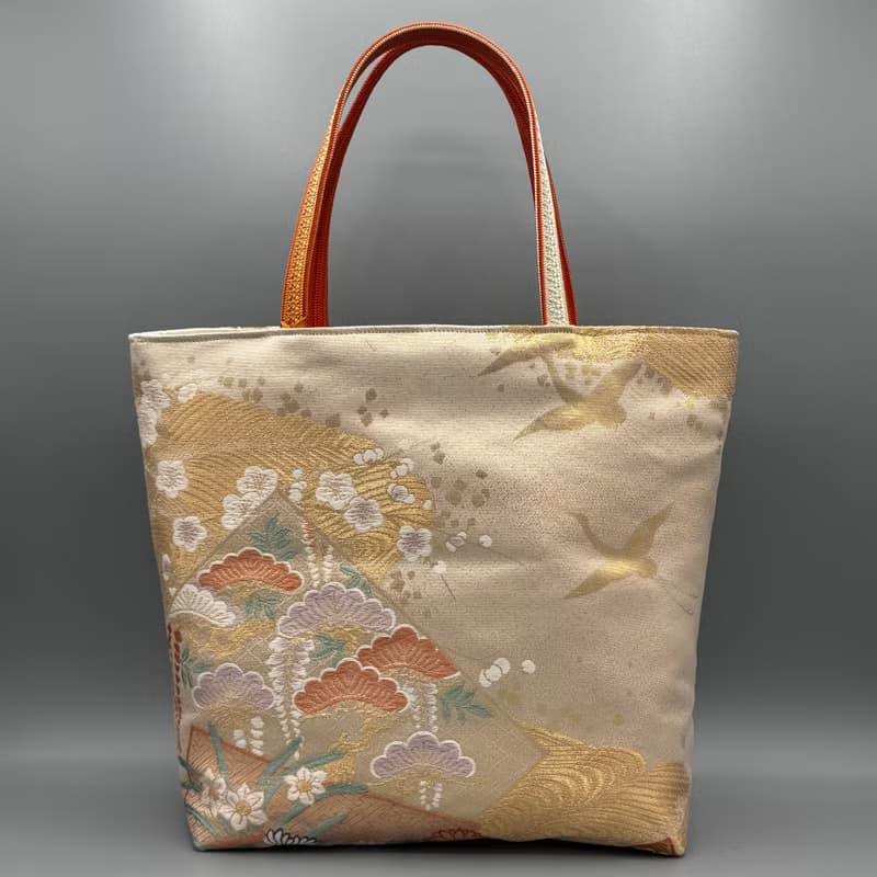 着物 帯 帯締め ハンドメイド トートバッグ リメイク 金 鳥