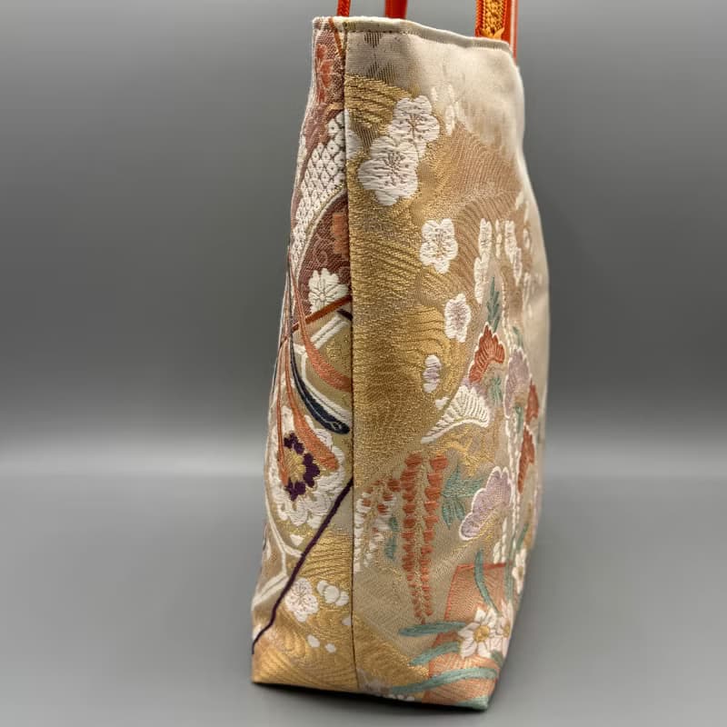 着物 帯 帯締め ハンドメイド トートバッグ リメイク 金 鳥