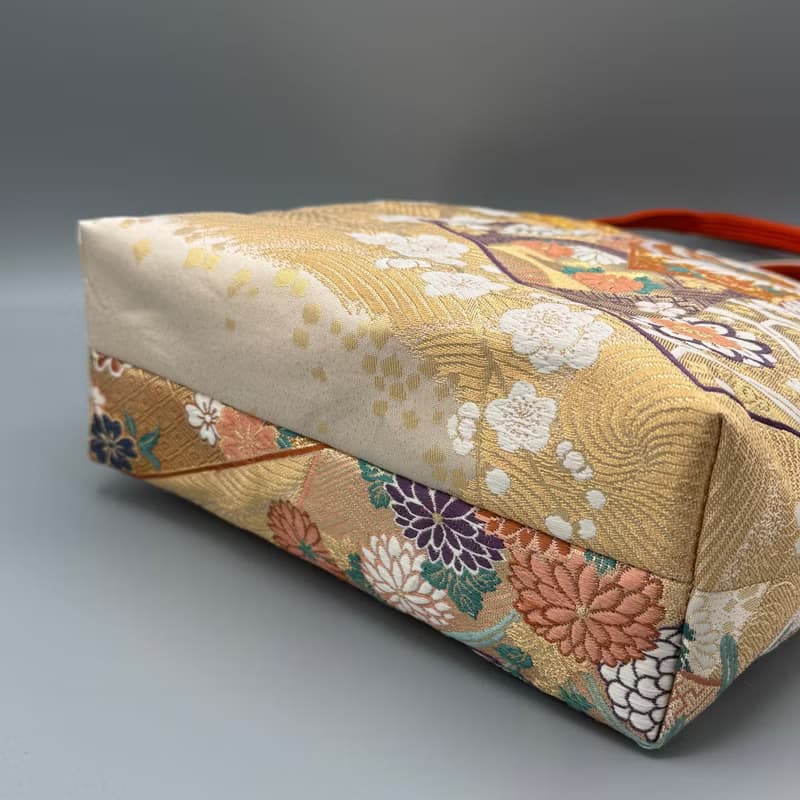 着物 帯 帯締め ハンドメイド トートバッグ リメイク 金 鳥