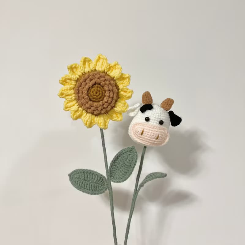 鈎針編織向日葵牛牛花花束