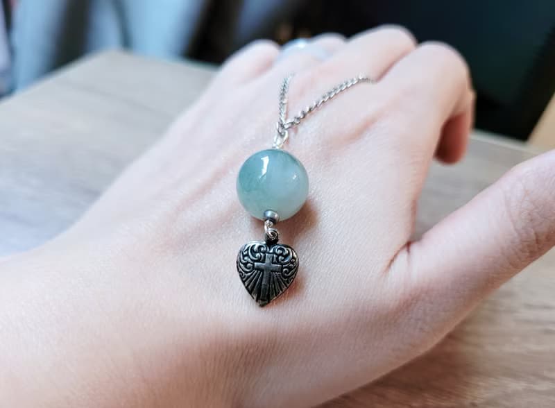 【親翠】天然翡翠 半山半水珠復古銀心項鍊 畢業禮物