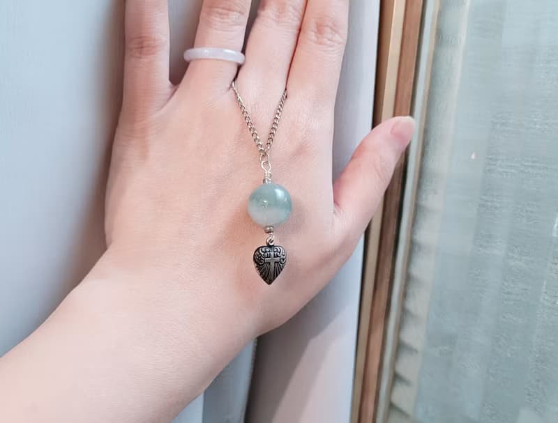 【親翠】天然翡翠 半山半水珠復古銀心項鍊 畢業禮物