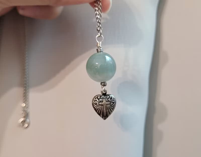 【親翠】天然翡翠 半山半水珠復古銀心項鍊 畢業禮物