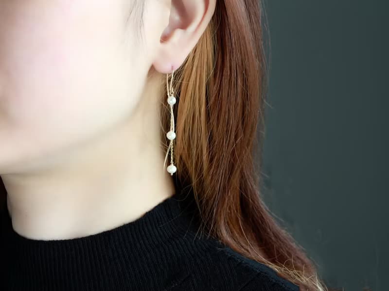 14kgf-pearl line pierced earrings /can change to clip-on