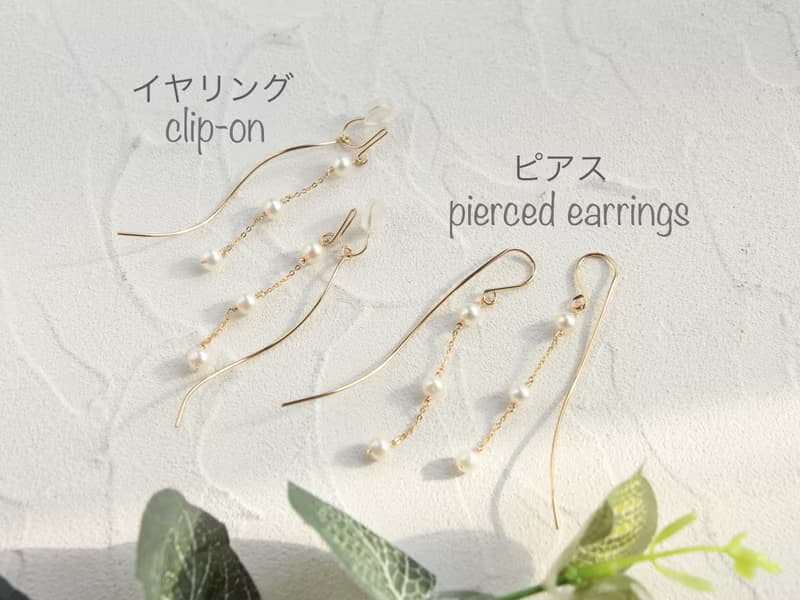 14kgf-pearl line pierced earrings /can change to clip-on
