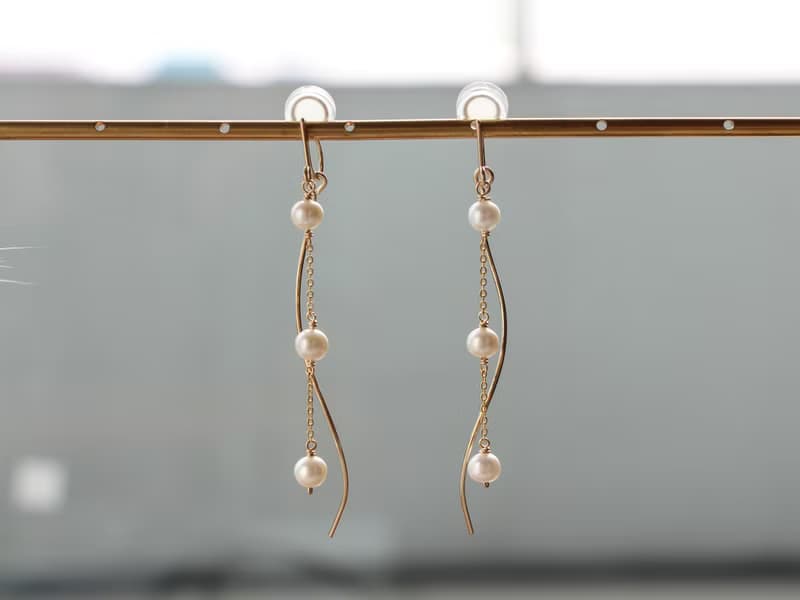 14kgf-pearl line pierced earrings /can change to clip-on