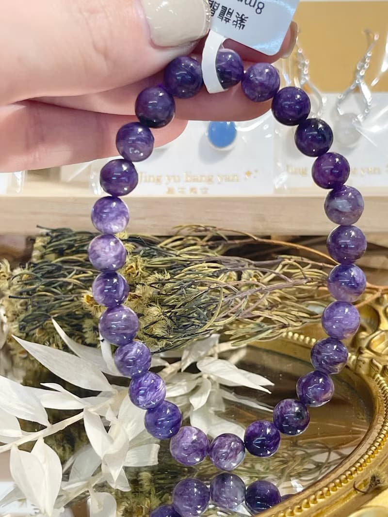 天然濃色紫龍晶手珠8mm18g提高靈性免正能量受負能量影響