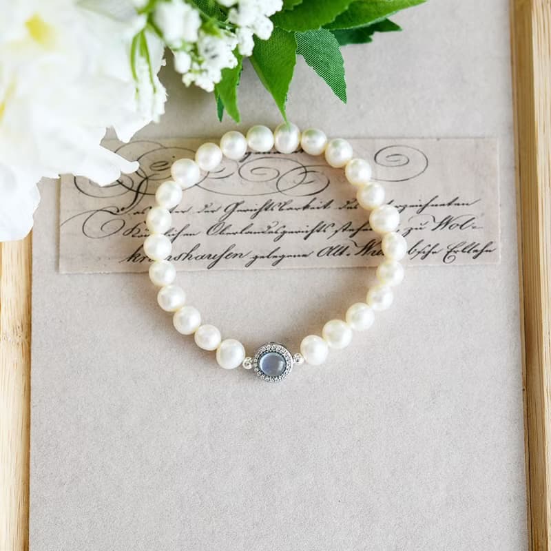 天使の石 アクアマリンとバロックパールのブレスレット 3月/6月誕生石