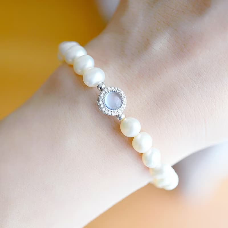 天使の石 アクアマリンとバロックパールのブレスレット 3月/6月誕生石