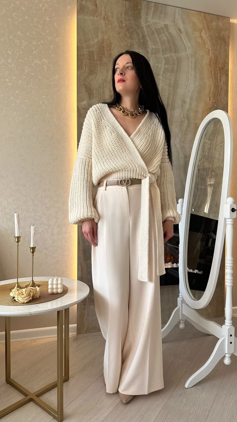 Brown knit sweater with belt Tie waist rib knit top Handmade sweater for women