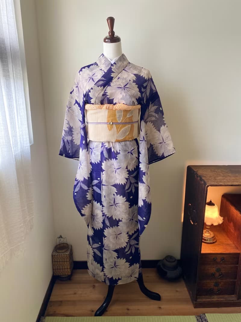 濃紫撫子花夏季古董小紋和服