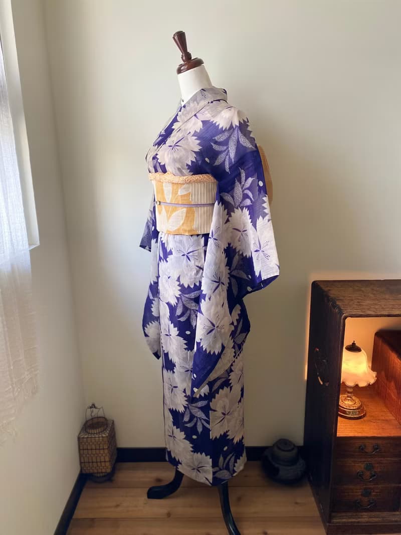 濃紫撫子花夏季古董小紋和服