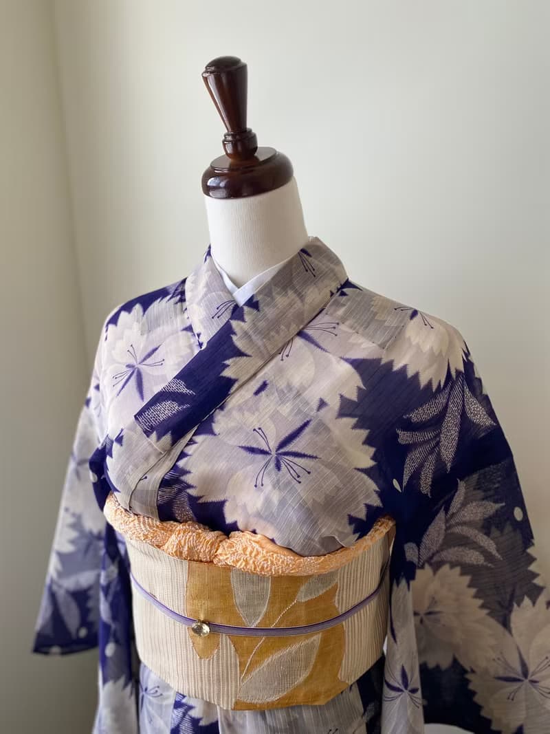 濃紫撫子花夏季古董小紋和服