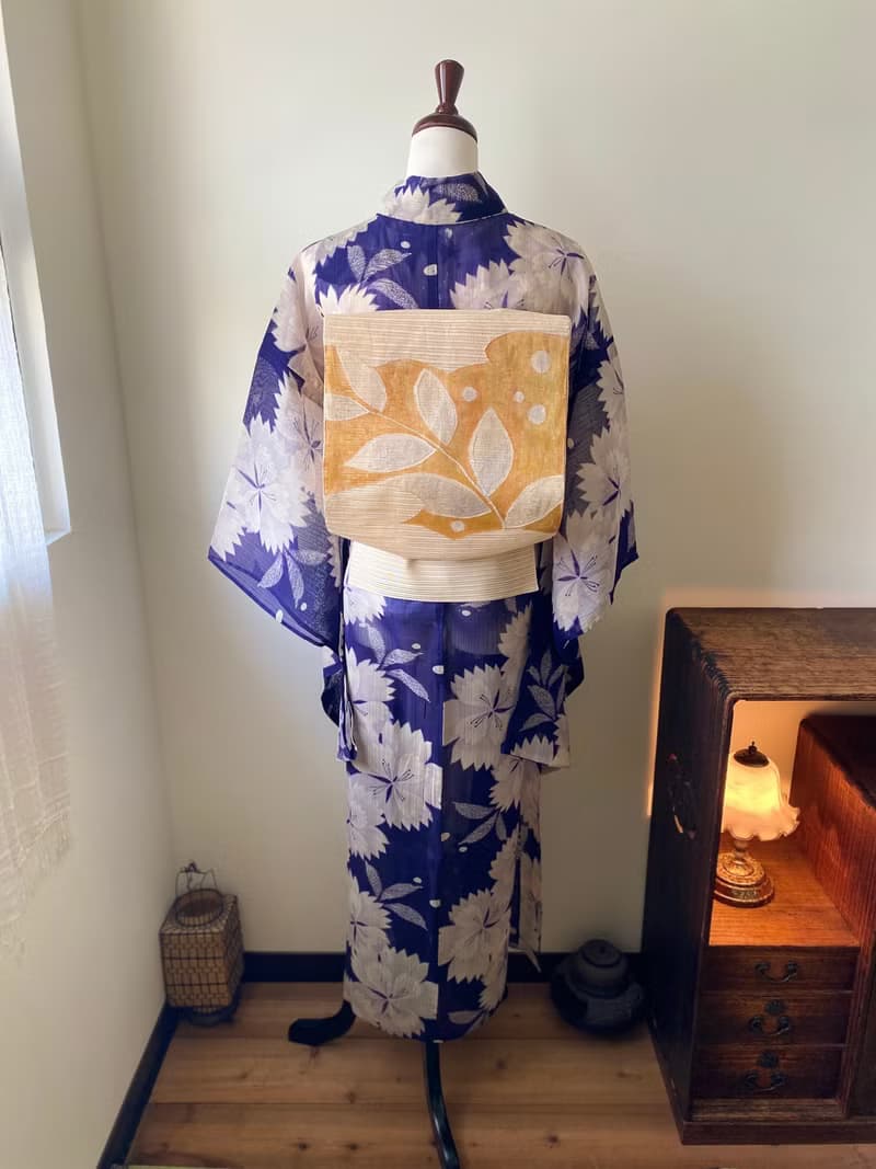 濃紫撫子花夏季古董小紋和服