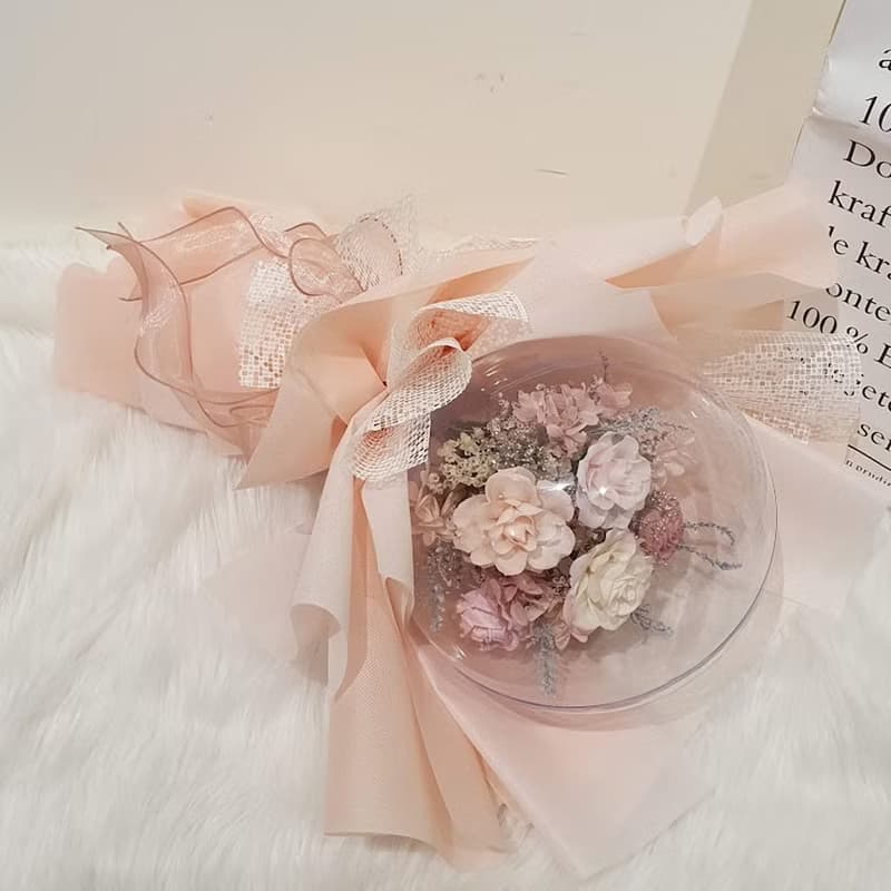 波波球 永生花束 粉 可代寫卡片 乾燥花束 永生花 禮物