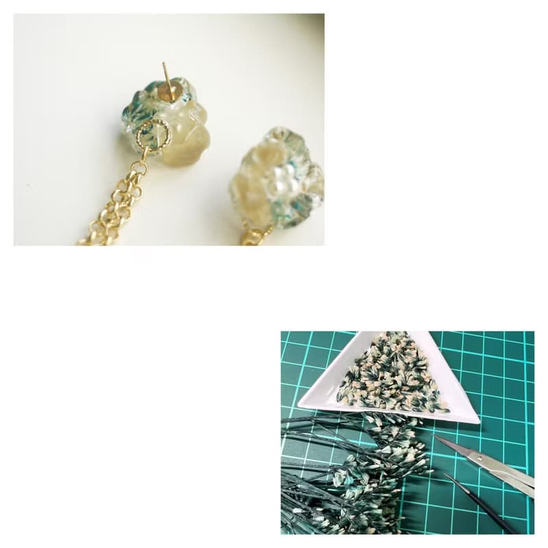 花朵流蘇耳飾 | 穿式 | pierced | 真花樹脂耳環