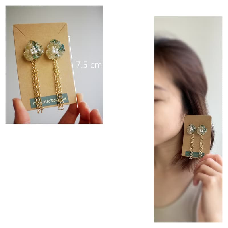 花朵流蘇耳飾 | 穿式 | pierced | 真花樹脂耳環