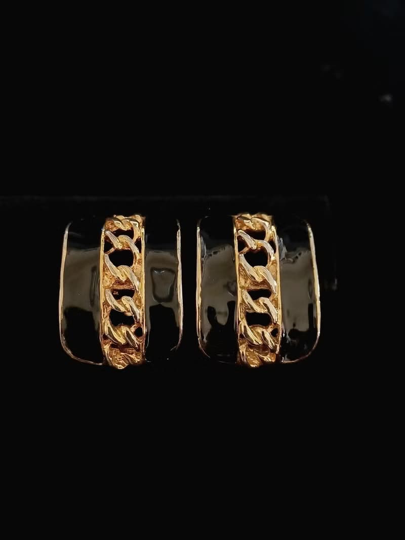 vintage jewelry  金色黑琺瑯夾式耳環