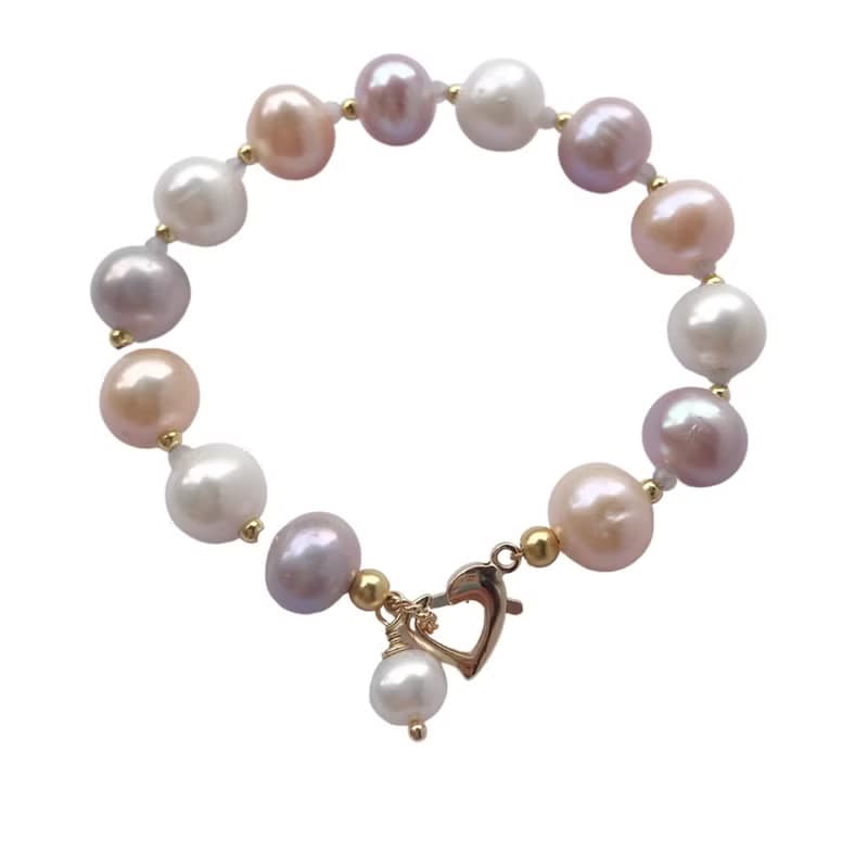 天然白月光石綴彩色珍珠手鍊