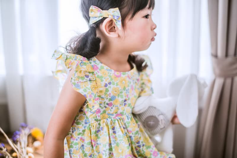 英國LIBERTY FABRICS蝴蝶結手工兒童波波髮夾2入 - Betsy藍色