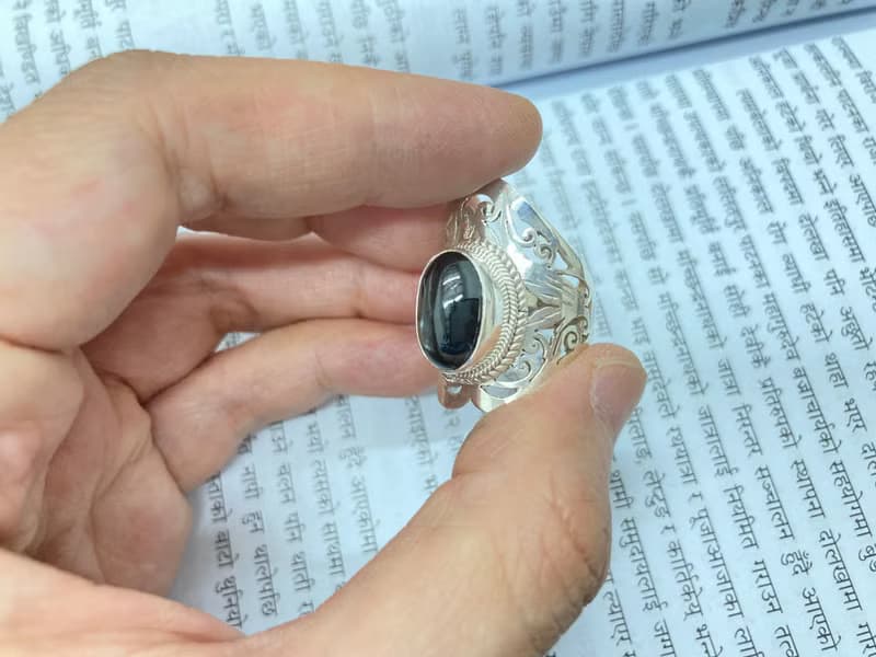 天然 黑曜石 戒指 尼泊爾製 925純銀 手工製