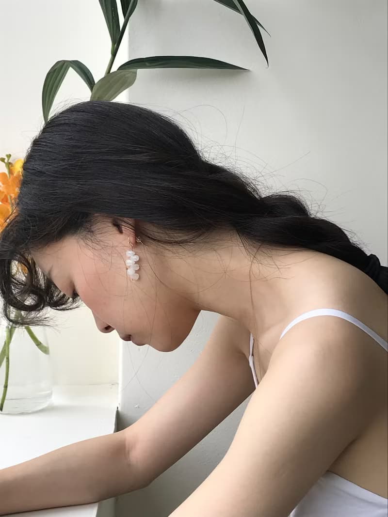 莖葉琉璃耳環/耳夾 琉璃 玻璃 上班族耳環 夾式耳環 透明感 925銀
